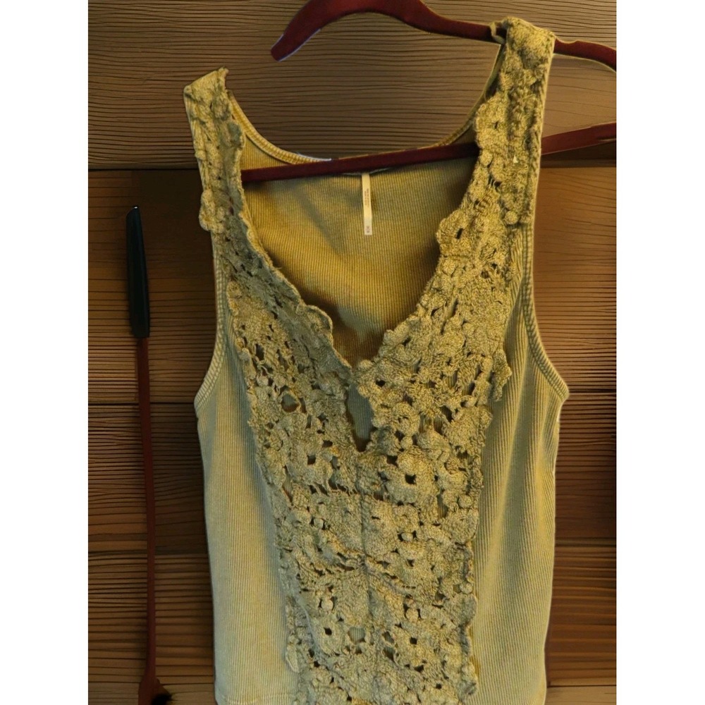 Free People Crochet Tank Top Size M Boho Festival Olive Drab Green